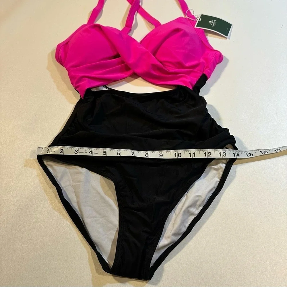 NWT Eomenie Size S Pink Tummy Control High Waist Cutout One‎ Piece Swimsuit